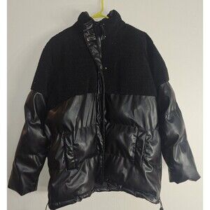 Fashion Nova Faux leather Need It black puffer jacket women's small